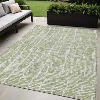 5' X 8' Artichoke Green And Ivory Abstract Washable Indoor Outdoor Area Rug