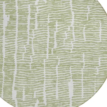 8' Artichoke Green And Ivory Round Abstract Washable Indoor Outdoor Area Rug