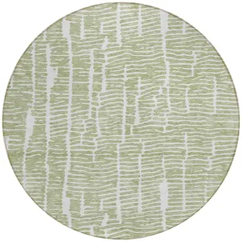 8' Artichoke Green And Ivory Round Abstract Washable Indoor Outdoor Area Rug