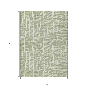 8' X 10' Artichoke Green And Ivory Abstract Washable Indoor Outdoor Area Rug