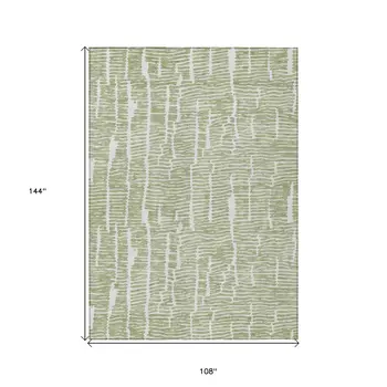 9' X 12' Artichoke Green And Ivory Abstract Washable Indoor Outdoor Area Rug
