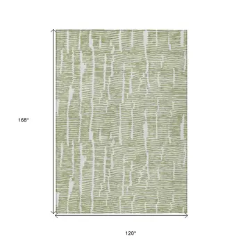 10' X 14' Artichoke Green And Ivory Abstract Washable Indoor Outdoor Area Rug