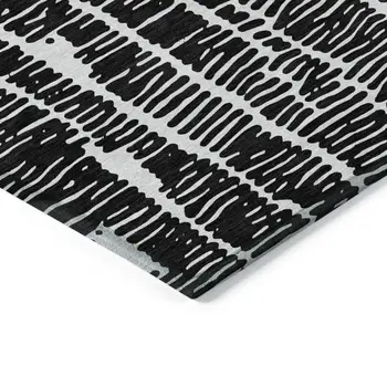 3' X 5' Black And Ivory Abstract Washable Indoor Outdoor Area Rug