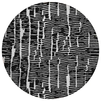 8' Black And Ivory Round Abstract Washable Indoor Outdoor Area Rug