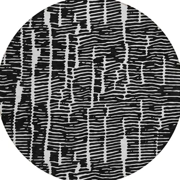 8' Black And Ivory Round Abstract Washable Indoor Outdoor Area Rug