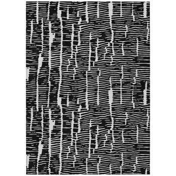 9' X 12' Black And Ivory Abstract Washable Indoor Outdoor Area Rug
