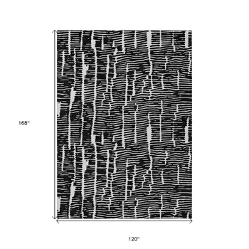 10' X 14' Black And Ivory Abstract Washable Indoor Outdoor Area Rug
