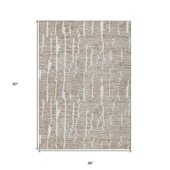 3' X 5' Brown And Ivory Abstract Washable Indoor Outdoor Area Rug