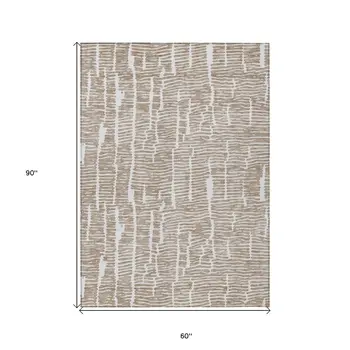 5' X 8' Brown And Ivory Abstract Washable Indoor Outdoor Area Rug