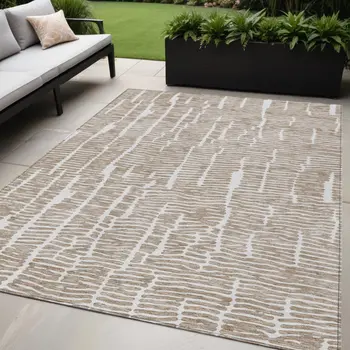 5' X 8' Brown And Ivory Abstract Washable Indoor Outdoor Area Rug