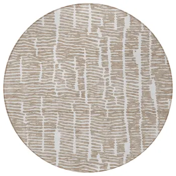 8' Brown And Ivory Round Abstract Washable Indoor Outdoor Area Rug