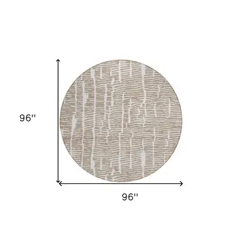 8' Brown And Ivory Round Abstract Washable Indoor Outdoor Area Rug