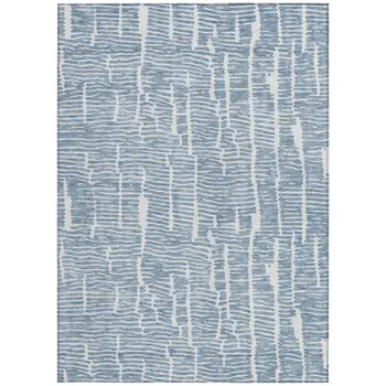 3' X 5' Blue And Ivory Abstract Washable Indoor Outdoor Area Rug