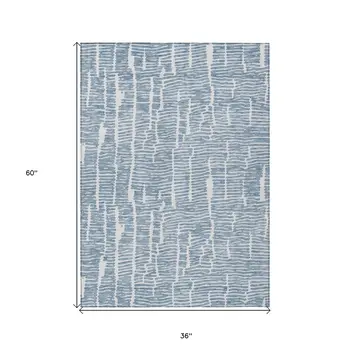 3' X 5' Blue And Ivory Abstract Washable Indoor Outdoor Area Rug
