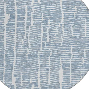 8' Blue And Ivory Round Abstract Washable Indoor Outdoor Area Rug