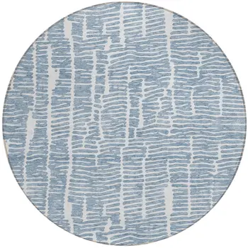 8' Blue And Ivory Round Abstract Washable Indoor Outdoor Area Rug