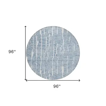 8' Blue And Ivory Round Abstract Washable Indoor Outdoor Area Rug