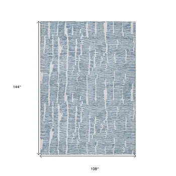 9' X 12' Blue And Ivory Abstract Washable Indoor Outdoor Area Rug