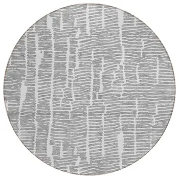 8' Gray And Ivory Round Abstract Washable Indoor Outdoor Area Rug