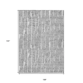 9' X 12' Gray And Ivory Abstract Washable Indoor Outdoor Area Rug