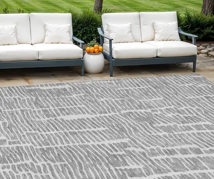 9' X 12' Gray And Ivory Abstract Washable Indoor Outdoor Area Rug