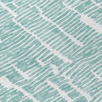 8' Teal Blue And Ivory Round Abstract Washable Indoor Outdoor Area Rug