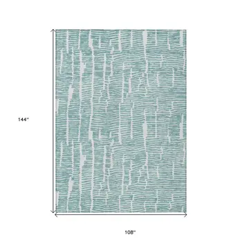 9' X 12' Teal Blue And Ivory Abstract Washable Indoor Outdoor Area Rug