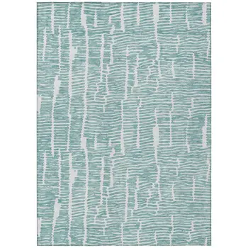9' X 12' Teal Blue And Ivory Abstract Washable Indoor Outdoor Area Rug
