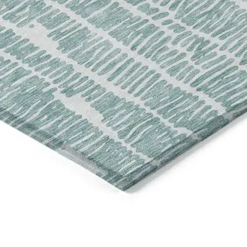 9' X 12' Teal Blue And Ivory Abstract Washable Indoor Outdoor Area Rug