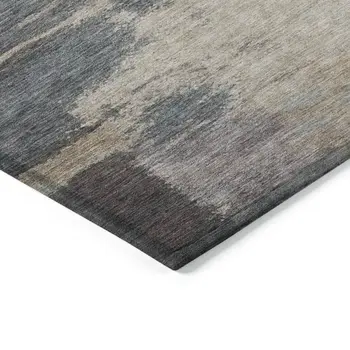 9' X 12' Gray Charcoal And Beige Abstract Washable Indoor Outdoor Area Rug