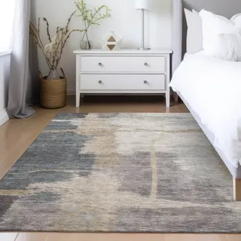 9' X 12' Gray Charcoal And Beige Abstract Washable Indoor Outdoor Area Rug