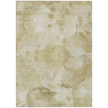 3' X 5' Beige Tan And Ivory Floral Washable Indoor Outdoor Area Rug