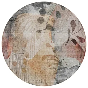 8' Terra Cotta Copper And Beige Round Floral Washable Indoor Outdoor Area Rug