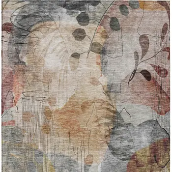 10' X 14' Terra Cotta Copper And Beige Floral Washable Indoor Outdoor Area Rug