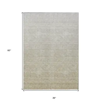 3' X 5' Beige Tan And Taupe Ombre Washable Indoor Outdoor Area Rug