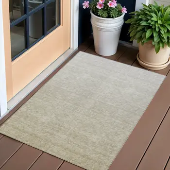 3' X 5' Beige Tan And Taupe Ombre Washable Indoor Outdoor Area Rug