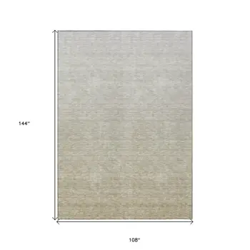 9' X 12' Beige Tan And Taupe Ombre Washable Indoor Outdoor Area Rug