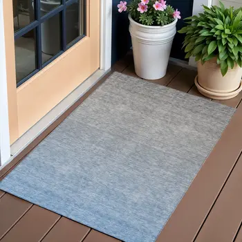 3' X 5' Denim Blue And Gray Ombre Washable Indoor Outdoor Area Rug