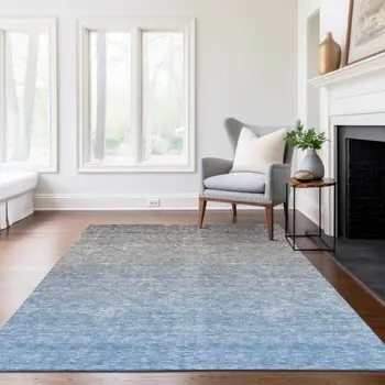 3' X 5' Denim Blue And Gray Ombre Washable Indoor Outdoor Area Rug