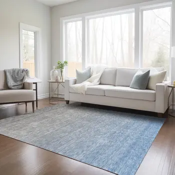 3' X 5' Denim Blue And Gray Ombre Washable Indoor Outdoor Area Rug