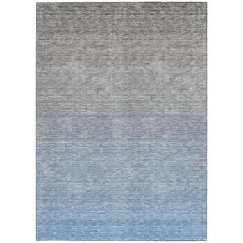 5' X 8' Denim Blue And Gray Ombre Washable Indoor Outdoor Area Rug
