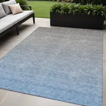 5' X 8' Denim Blue And Gray Ombre Washable Indoor Outdoor Area Rug