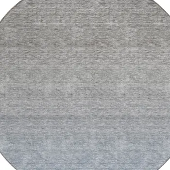 8' Denim Blue And Gray Round Ombre Washable Indoor Outdoor Area Rug