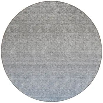 8' Denim Blue And Gray Round Ombre Washable Indoor Outdoor Area Rug