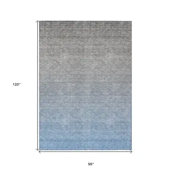 8' X 10' Denim Blue And Gray Ombre Washable Indoor Outdoor Area Rug
