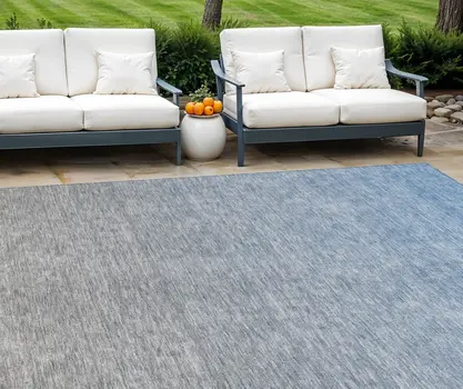 9' X 12' Denim Blue And Gray Ombre Washable Indoor Outdoor Area Rug