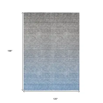 10' X 14' Denim Blue And Gray Ombre Washable Indoor Outdoor Area Rug
