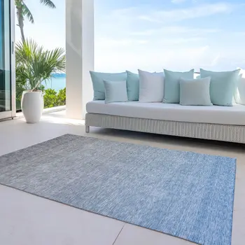 10' X 14' Denim Blue And Gray Ombre Washable Indoor Outdoor Area Rug