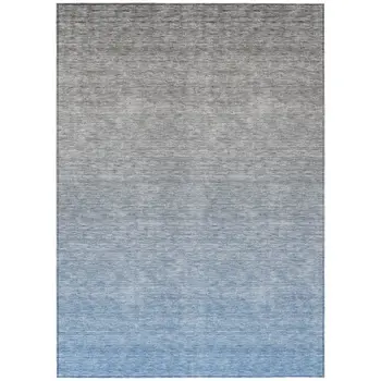 10' X 14' Denim Blue And Gray Ombre Washable Indoor Outdoor Area Rug