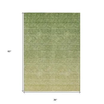 3' X 5' Artichoke Green And Fern Green Ombre Washable Indoor Outdoor Area Rug